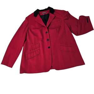 Lauren Ralph Lauren Red Wool Blend With Black Velvet Collar Old Money Blazer 16W
